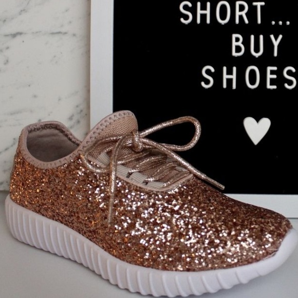 Rose Gold Blush Sparkle Glitter Athletic Sneaker - Picture 2 of 8